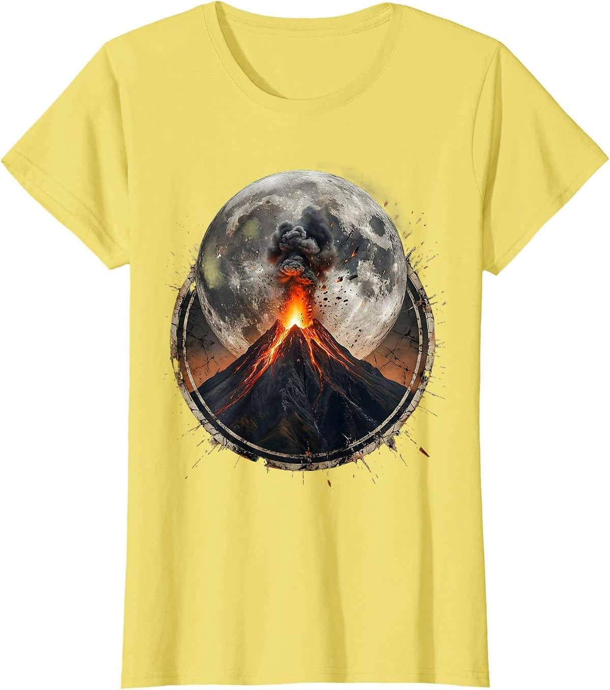 Women's Burning Mountain Peak Blood Moon Metal Graphic T-Shirt - Lemon Yellow