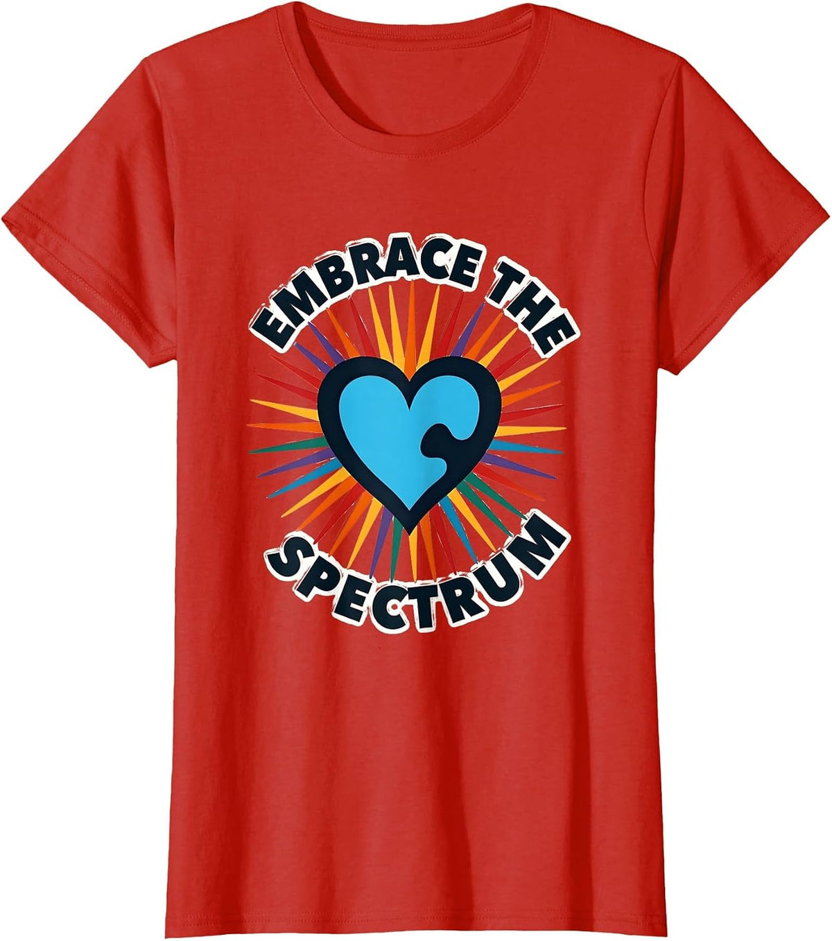 Embrace the Spectrum Light It Up Blue Autism Design T-Shirt - Red