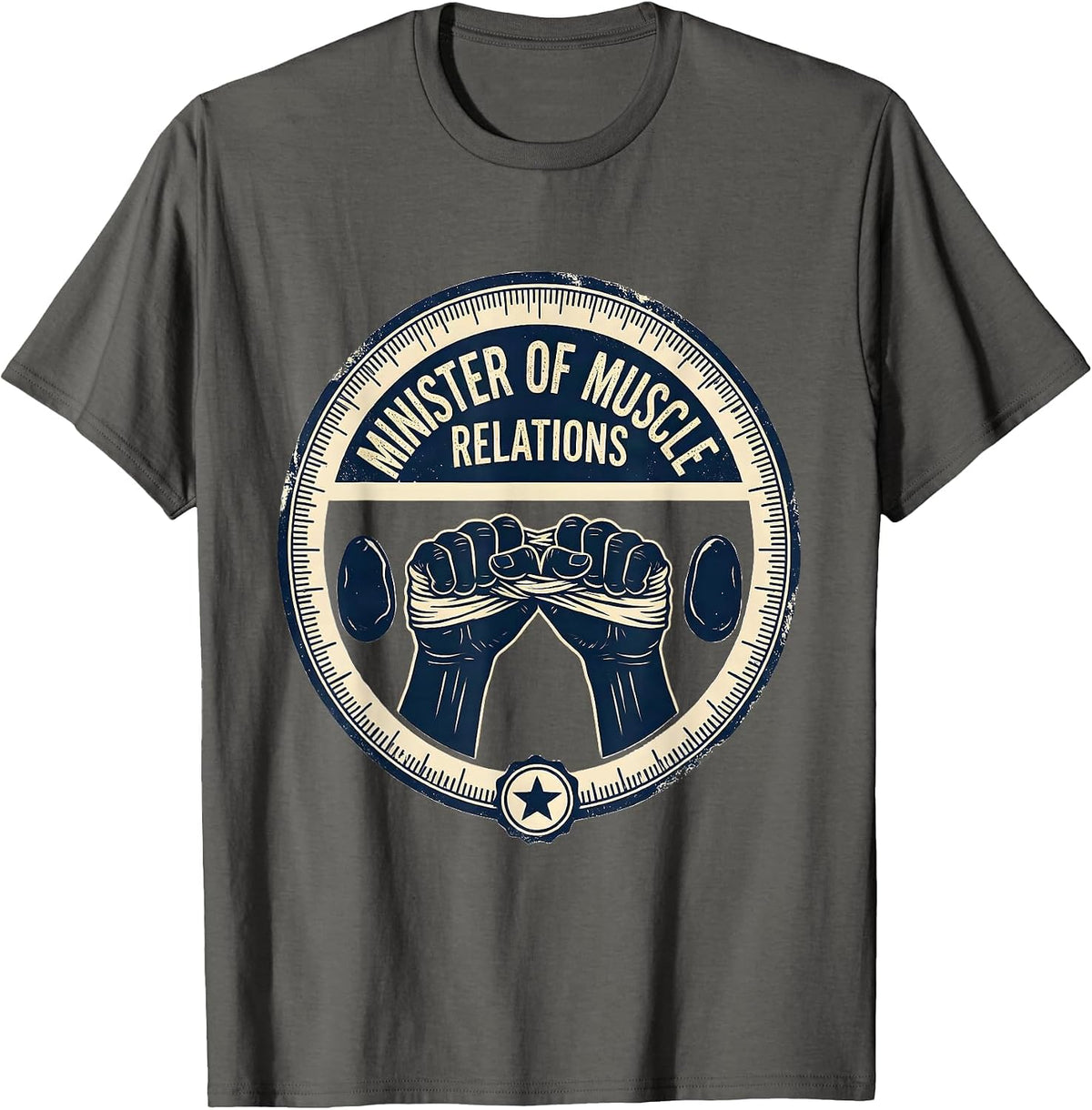 Men's Minister Of Muscle Relations Funny Massage Therapist T-Shirt - Asphalt Grey