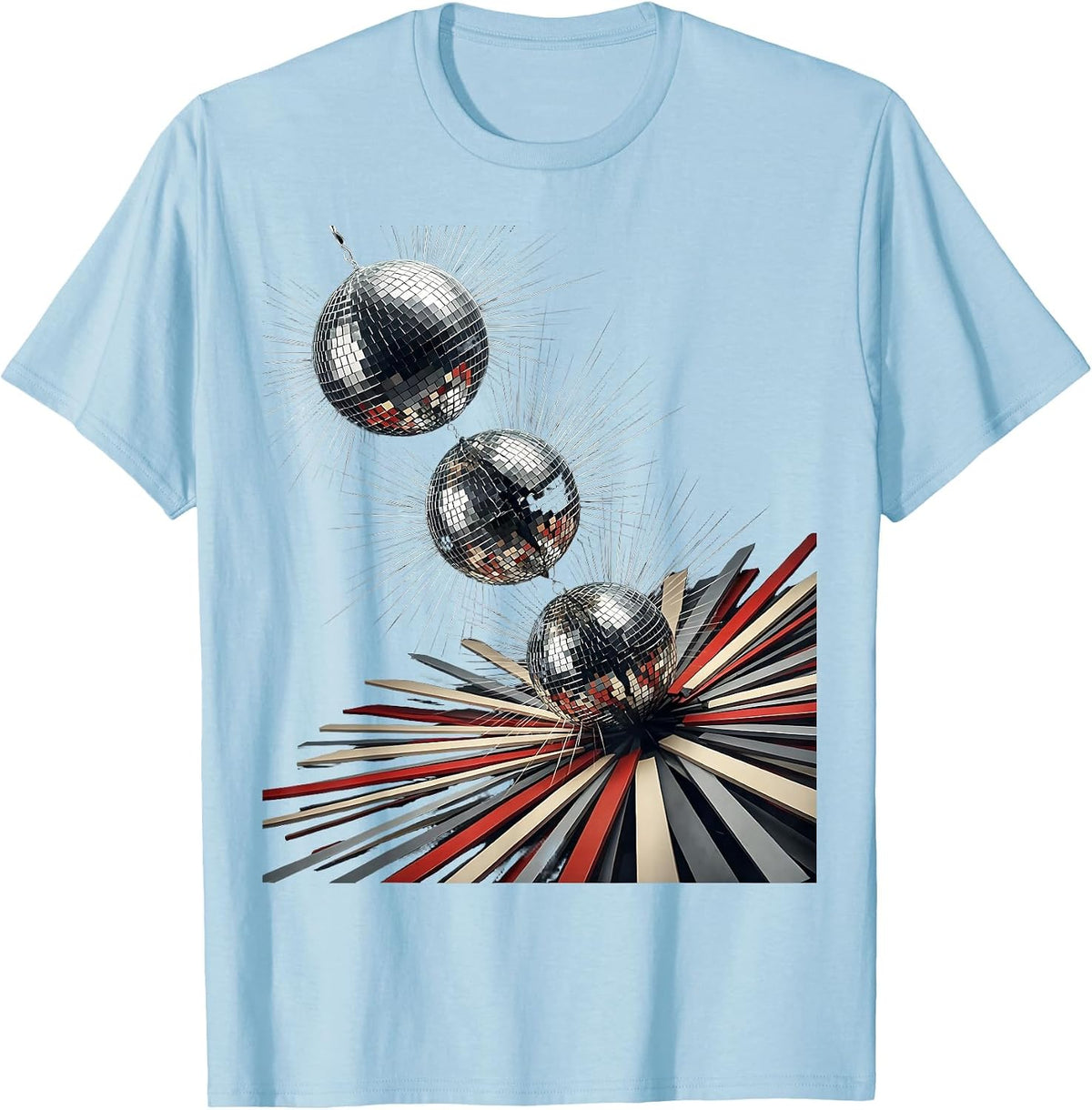 Men's Faceted Mirror Ball Retro Disco Party Costume T-Shirt - Baby Blue