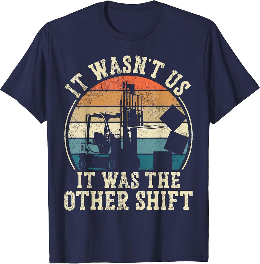Certified Forklift Truck Operator Vintage Retro It Wasn't Us T-Shirt - Navy Blue