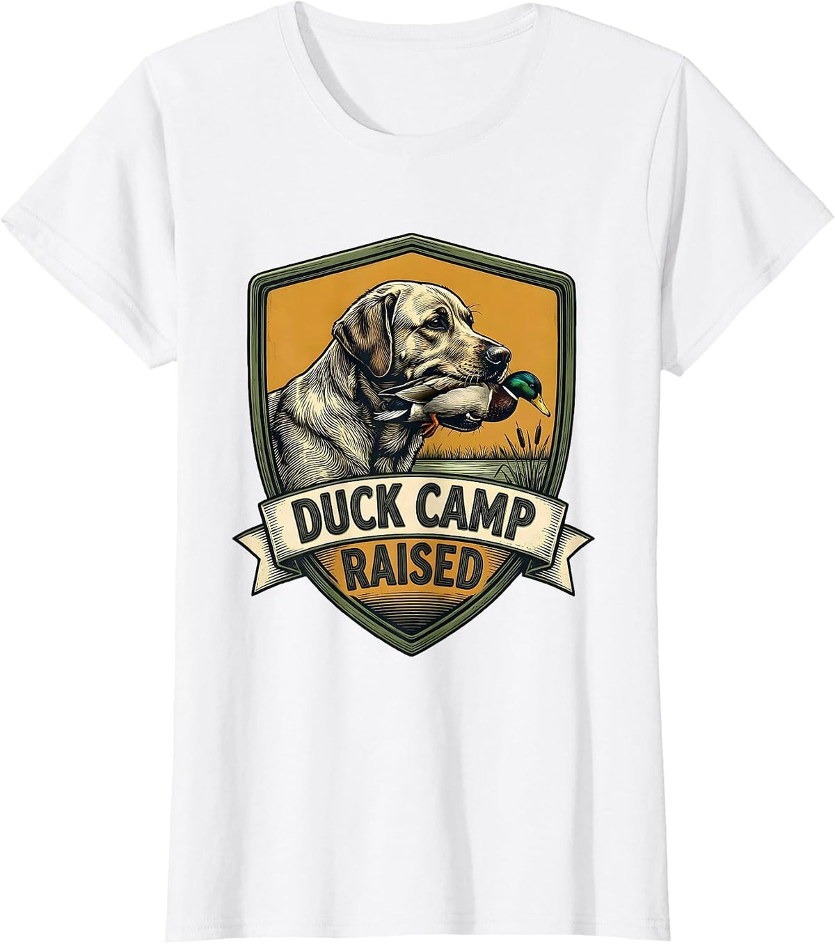 Duck Camp Raised Sign Painter Showcard Hunting Dog Waterfowl T-Shirt - White