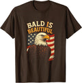 Bald 4th July Independence Day Eagle American Flag T-Shirt - Brown