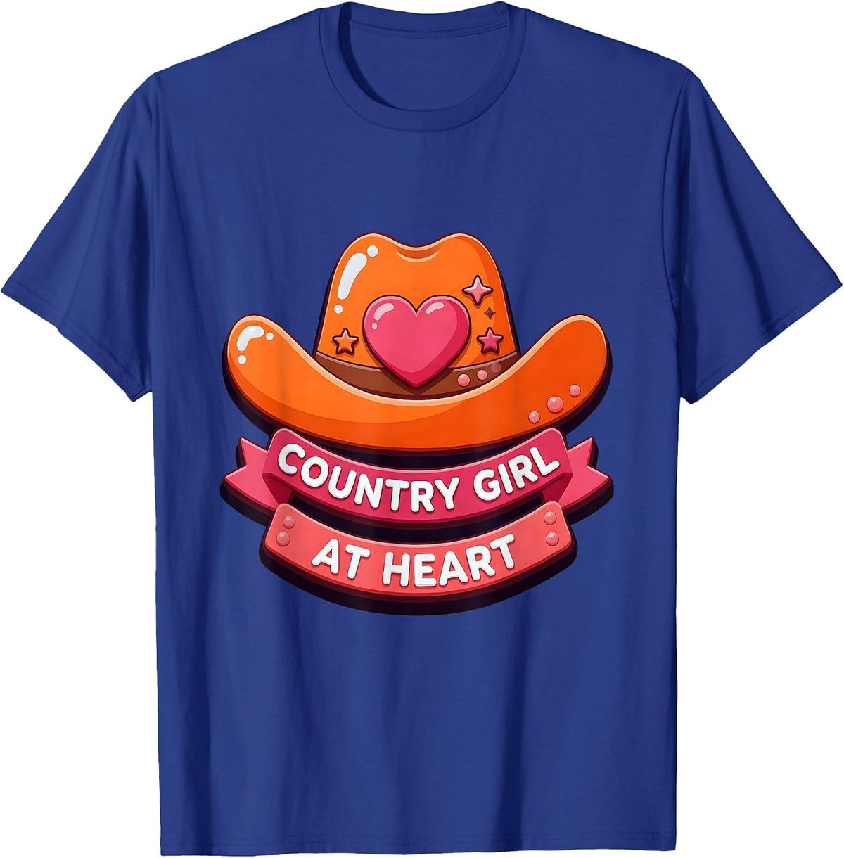Country Girl At Heart Western Cowgirl Design T-Shirt - Royal Blue