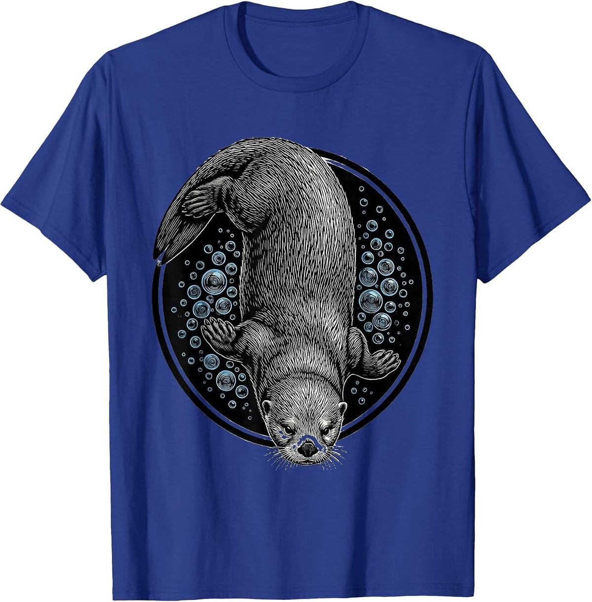 Sea Otter Diving Through Bubbles Graphic Tee T-Shirt - Royal Blue