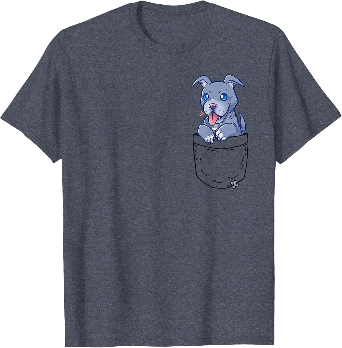 Pocket Cute Pitbull Pibble Puppy - T-Shirt - Heather Blue