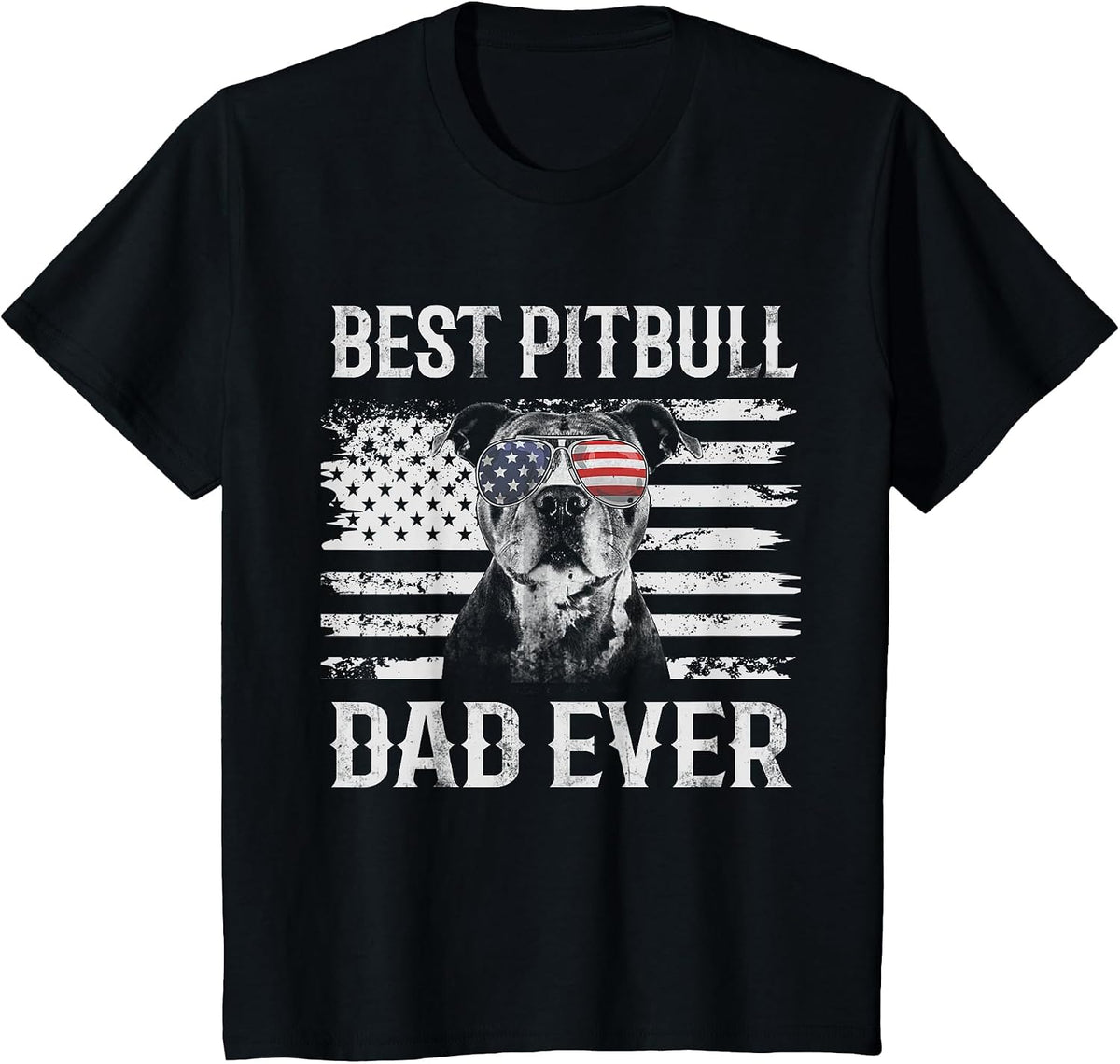 Funny Best Pitbull Dad Ever American Flag 4th of July T-Shirt - Black