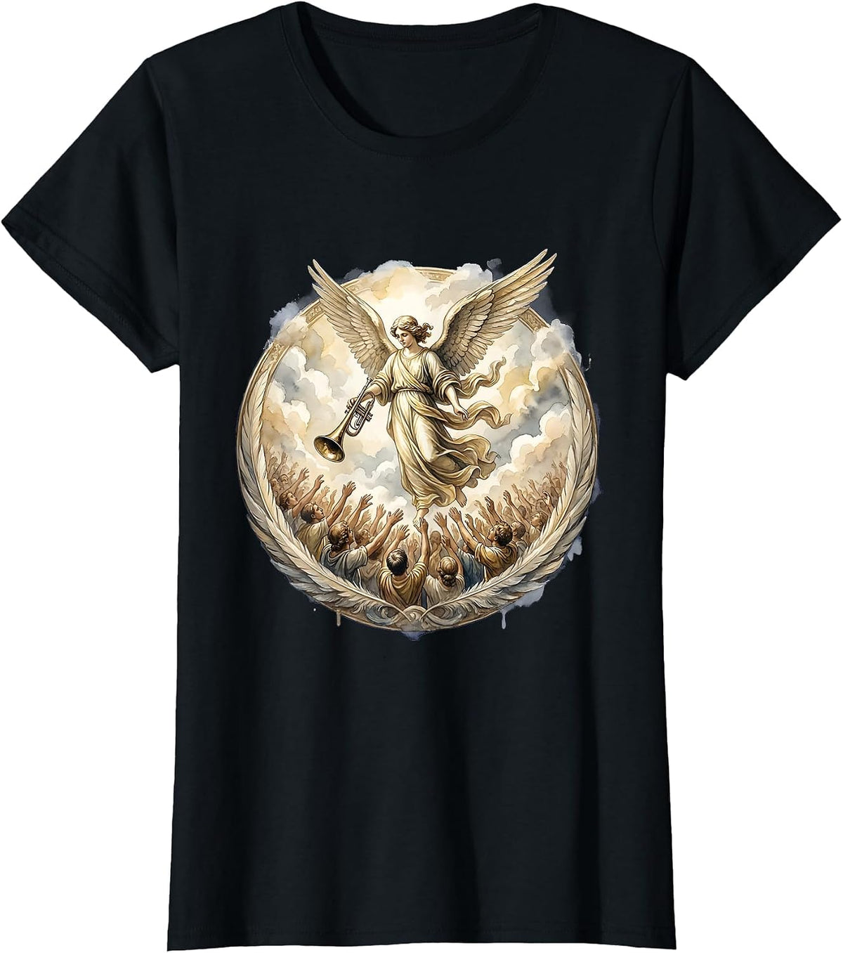 Make Heaven Crowded Angel Trumpet Graphic T-Shirt - Black