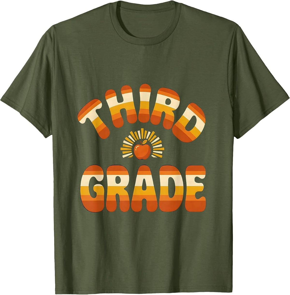 Third Grade Retro 70s Back To School Teacher Student T-Shirt - Olive Green