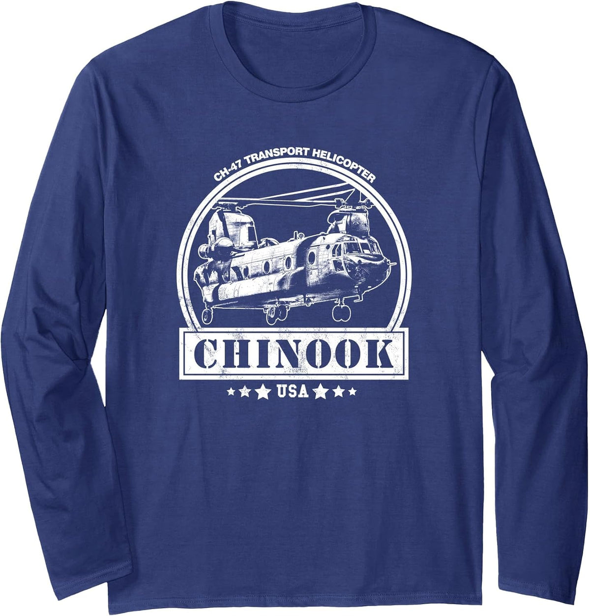 CH-47 Chinook Helicopter Long Sleeve T-Shirt - Adult Unisex Navy Blue