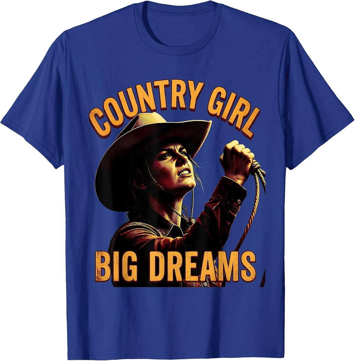 Country Girl Big Dreams Cowgirl Graphic Design T-Shirt - Royal Blue