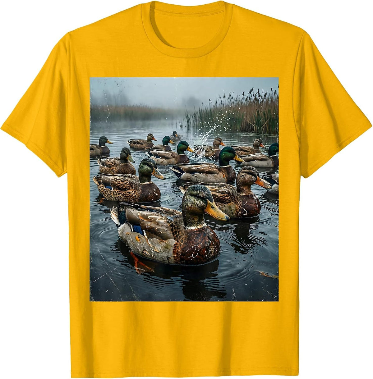 Men's Camo Waterfowl Decoys Misty Marsh Illustration T-Shirt - Golden Yellow