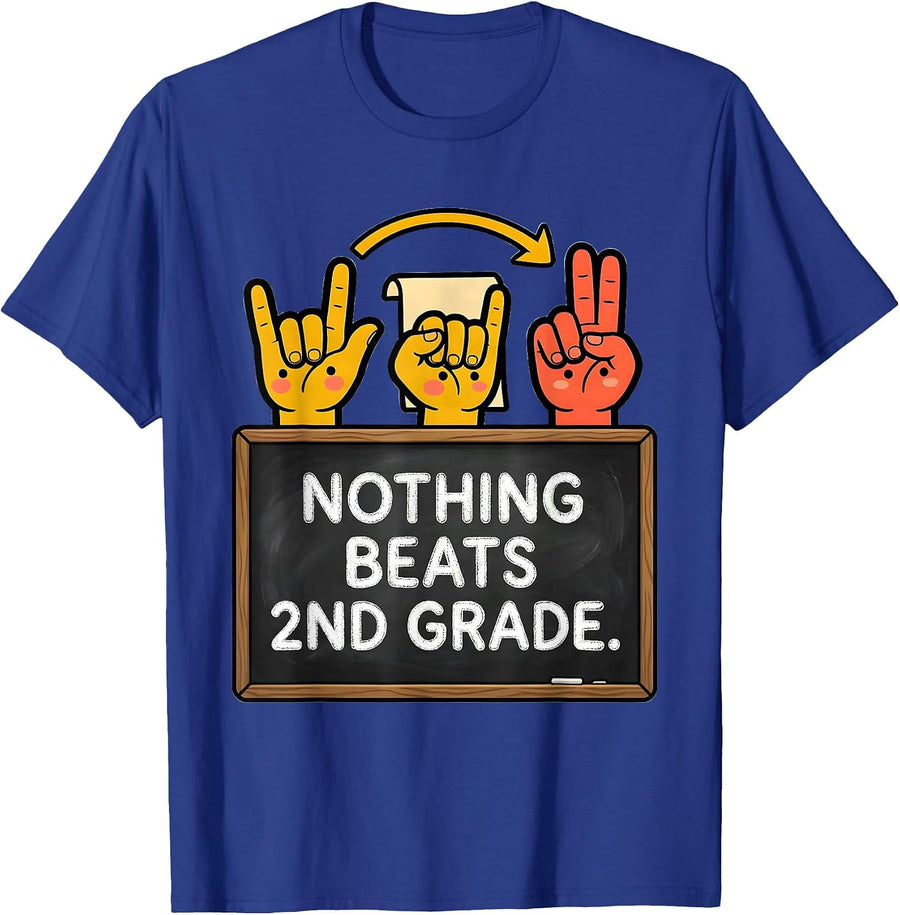 Nothing Beats 2nd Grade Back to School Rock Paper Scissors T-Shirt - Royal Blue