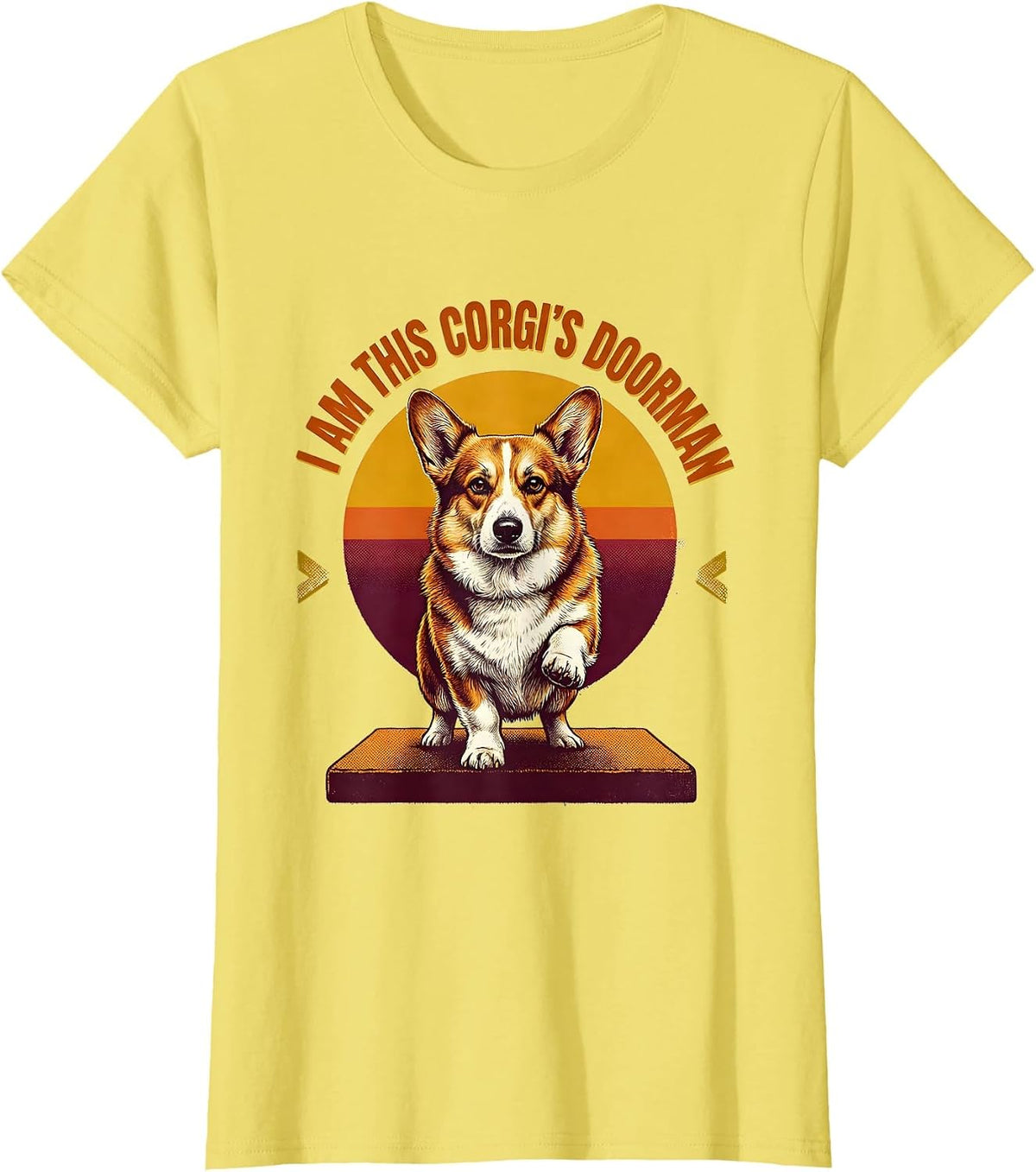 Women's I Am This Corgi's Doorman Funny Corgi Owner Breed Humor T-Shirt - Lemon Yellow