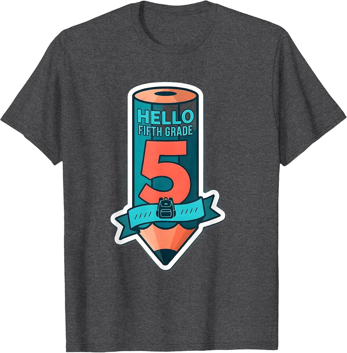 Hello Fifth Grade Sticker Style Back To School 5th Grade T-Shirt - Dark Heather Grey