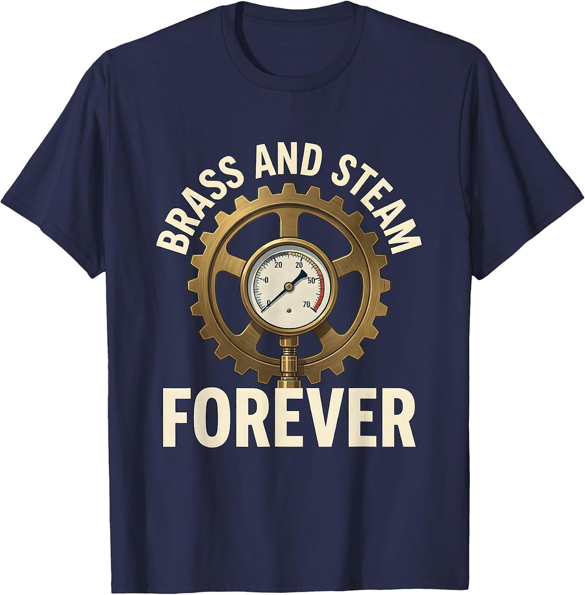 Brass and Steam Forever Steampunk Design T-Shirt - Navy Blue