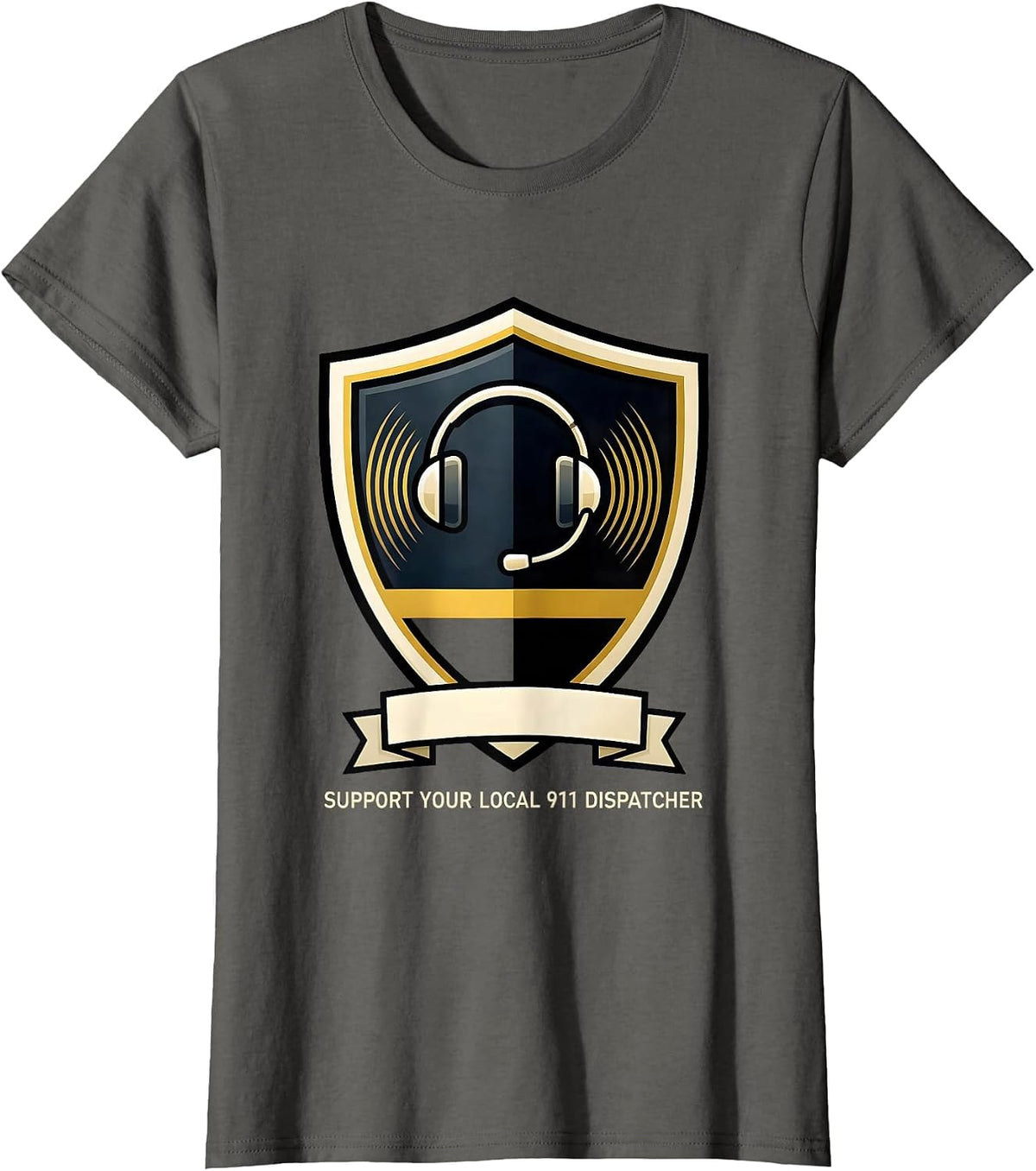 Women's Support Your Local 911 Dispatcher Tribute First Responder T-Shirt - Asphalt Grey
