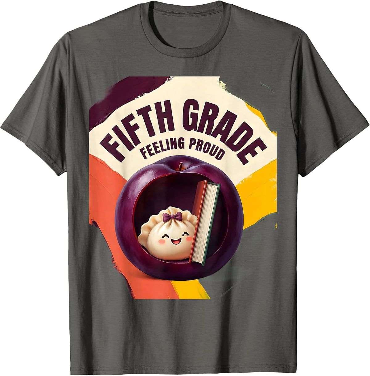 Fifth Grade Feeling Proud Cute Kawaii Dumpling Back T-Shirt - Asphalt Grey