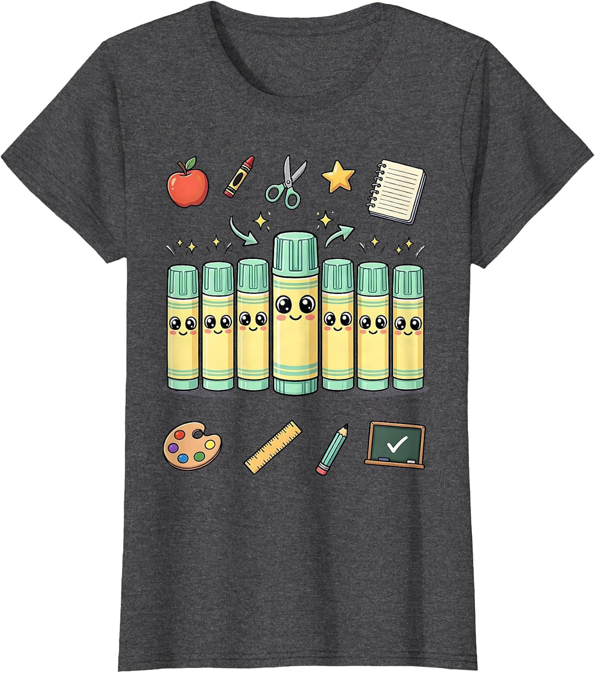 Women's Third Grade Teacher Glue Stick Squad Graphic T-Shirt - Dark Heather Grey