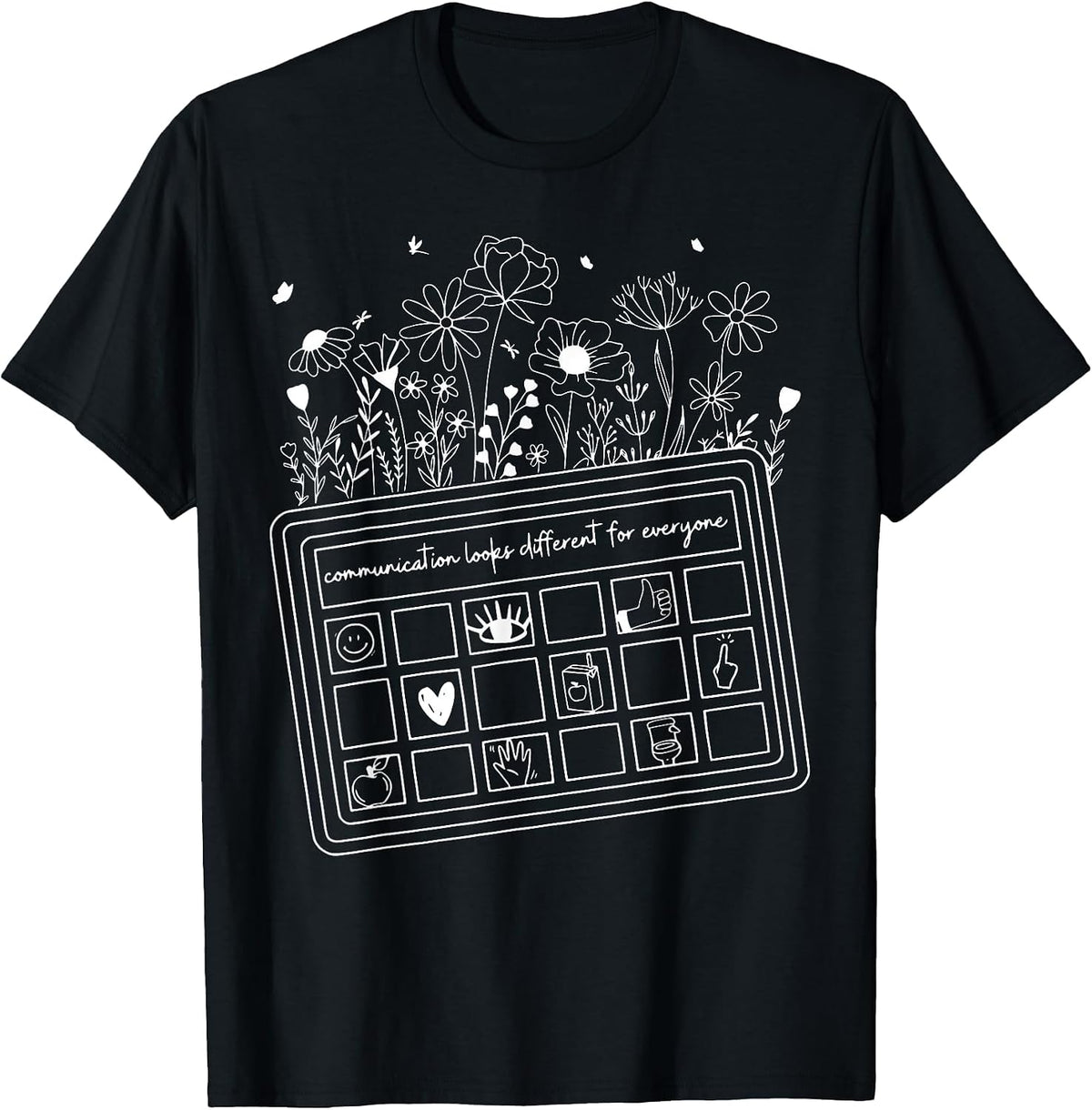 Floral Augmentative & Alternative Communication AAC SLP SPED T-Shirt - Black