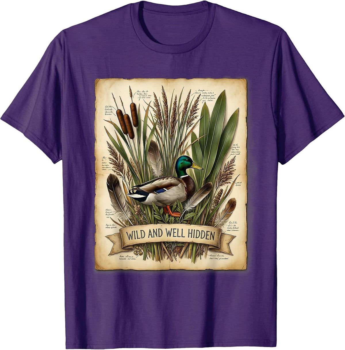 Duck Camo Wild and Well Hidden Hunting Design T-Shirt - Purple