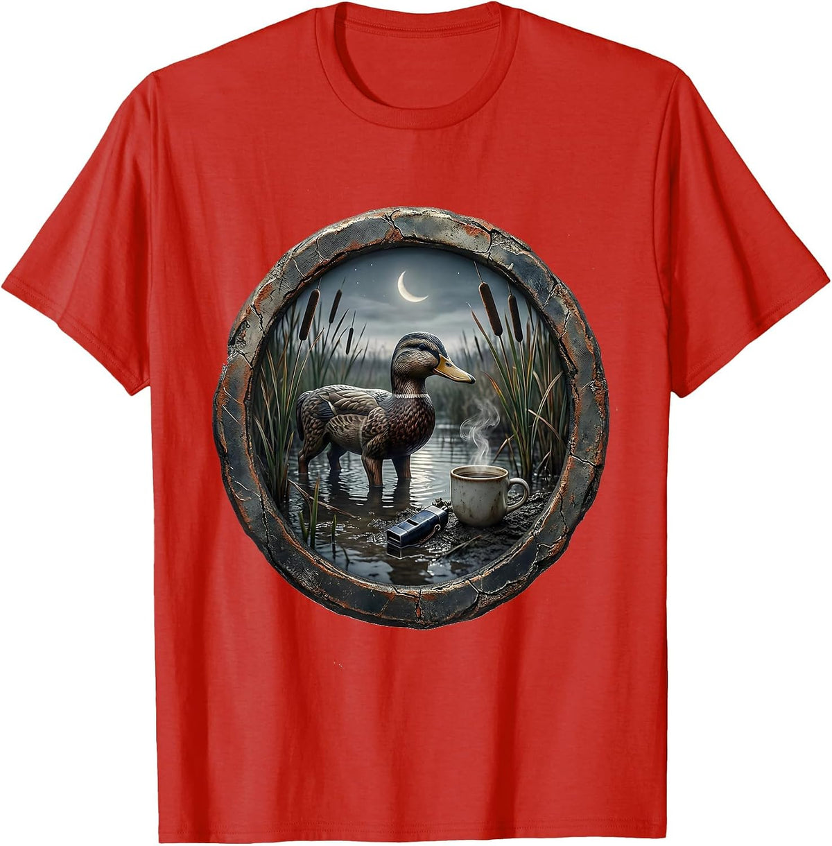 Men's Distressed Duck Hunting Badge Hunting Dad Gift T-Shirt - Red