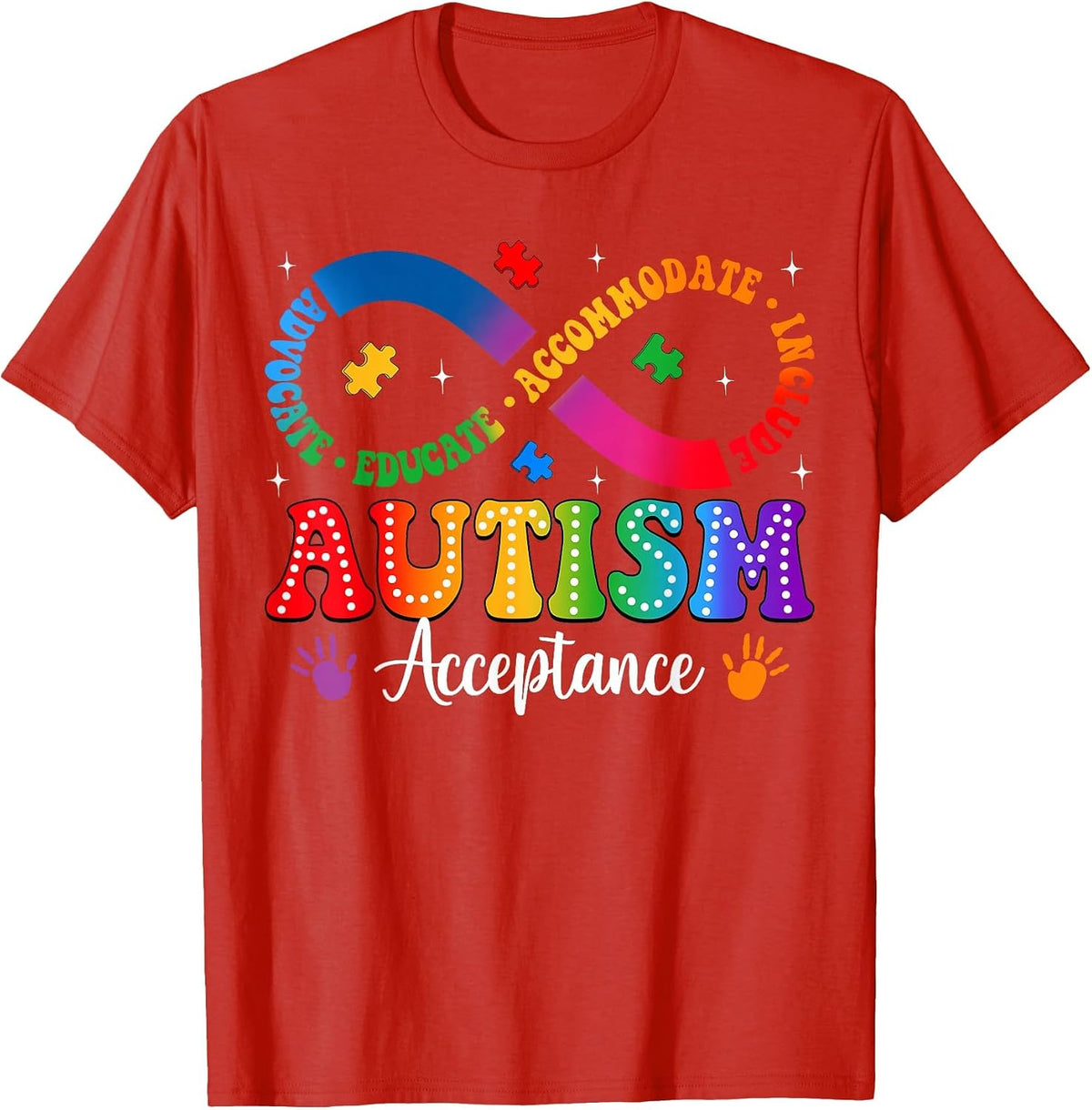 Autism Awareness Acceptance Shirt Infinity Symbol Men Women T-Shirt - Red