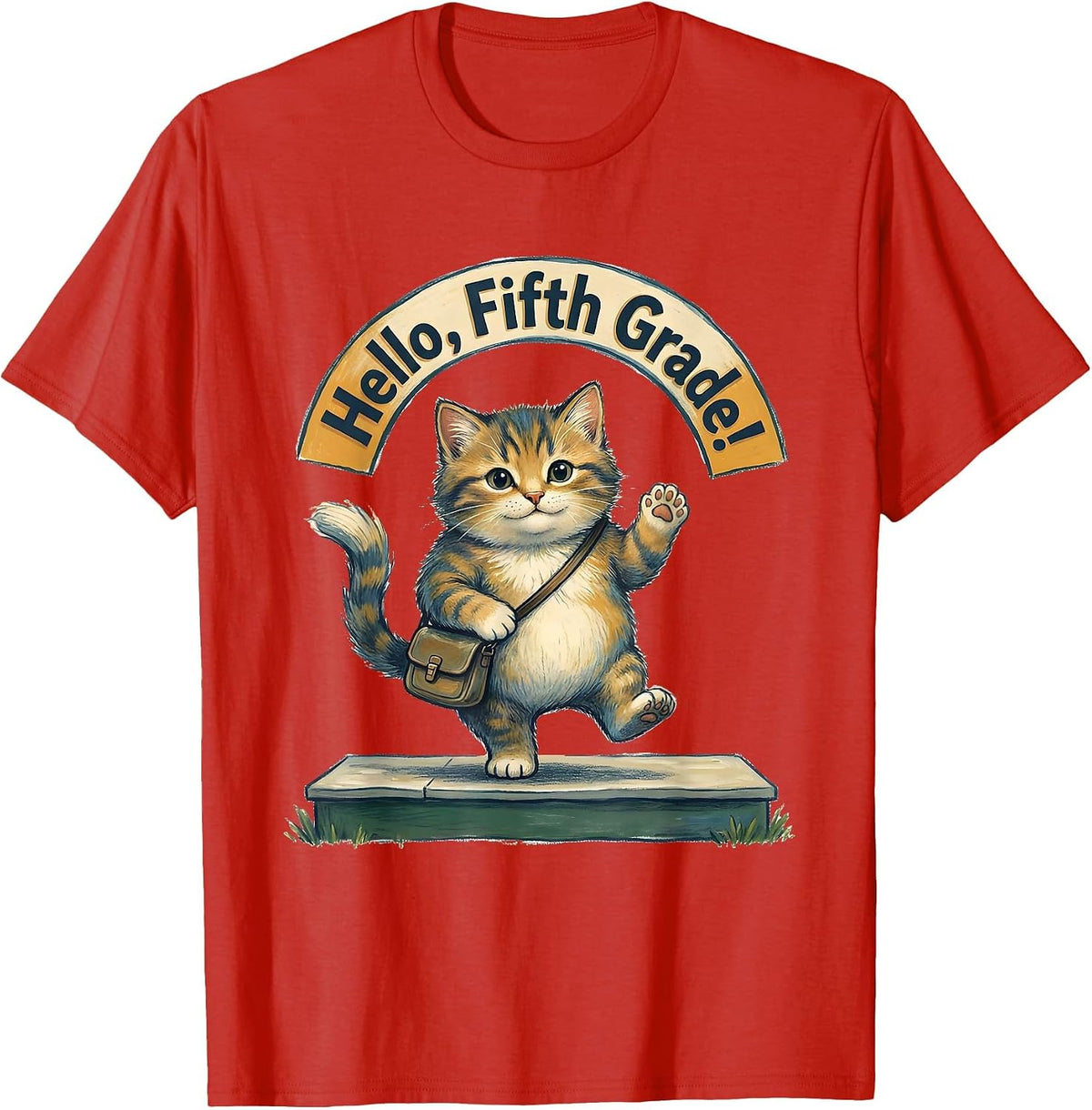 Men's Hello, Fifth Grade! Cute Kitten Girls Back to School T-Shirt - Red