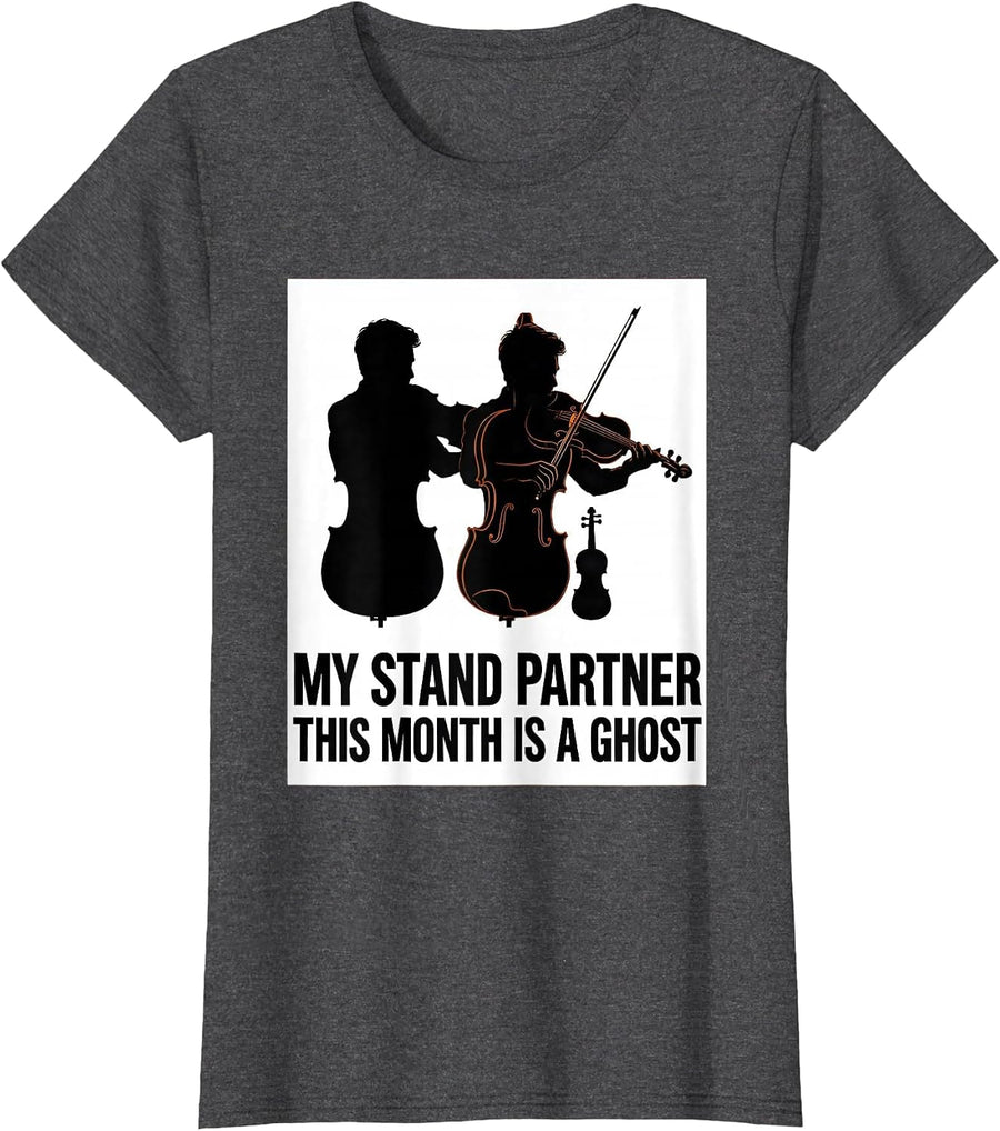 Women's My Stand Partner This Month Is A Ghost Funny Music Teacher T-Shirt - Dark Heather Grey