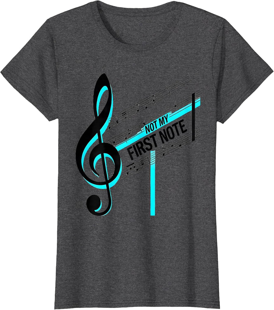 Women's Not My First Note Funny Music Lover Pianist Humor T-Shirt - Dark Heather Grey
