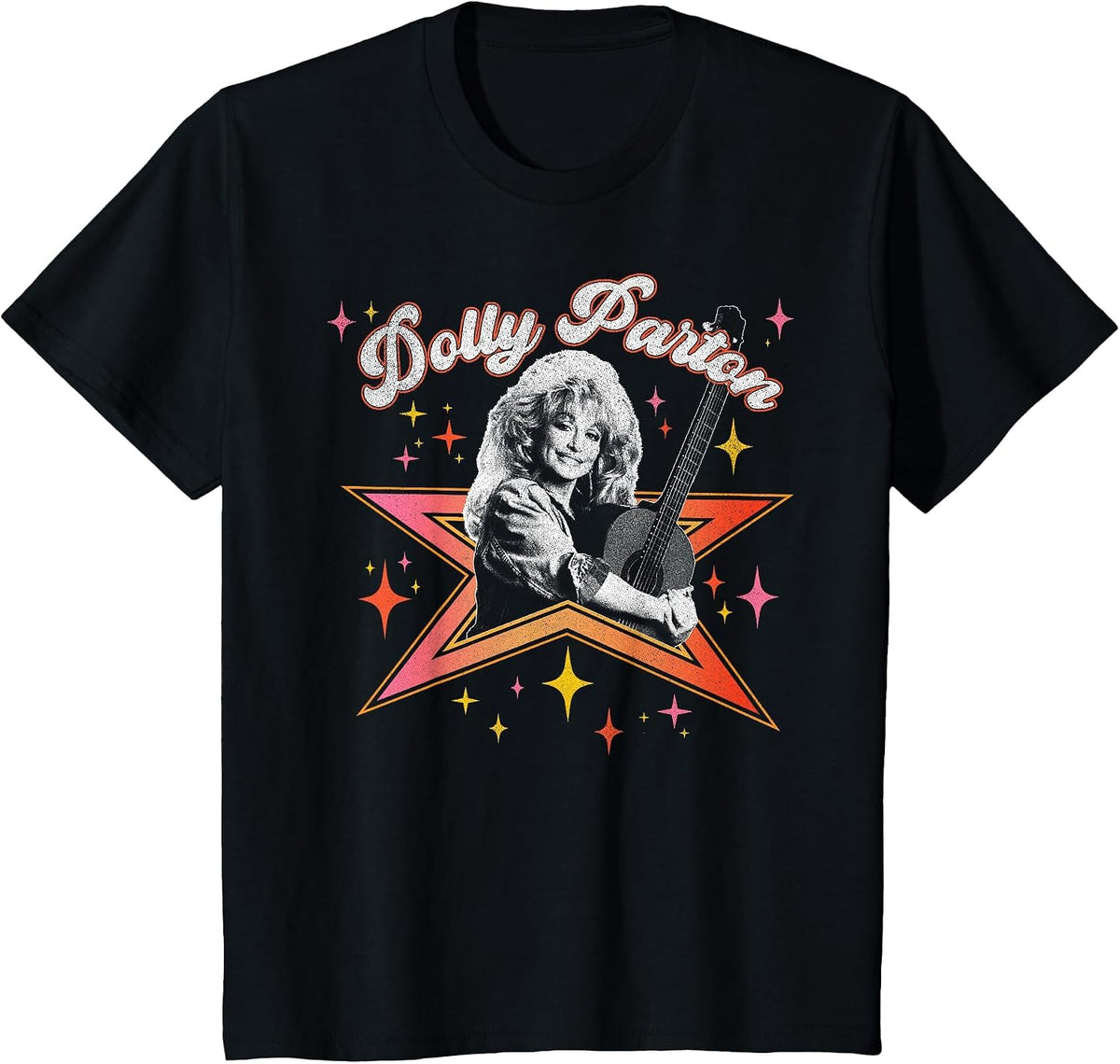 Dolly Parton Black & White Portrait Glimmering and Sparkling T-Shirt - Black