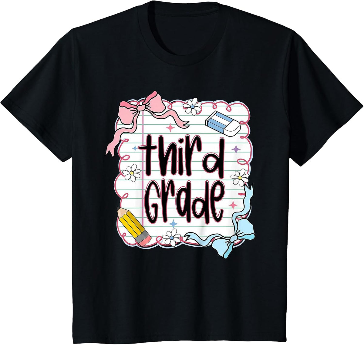 Third Grade Back to School for Girls Pink Notebook T-Shirt - Black