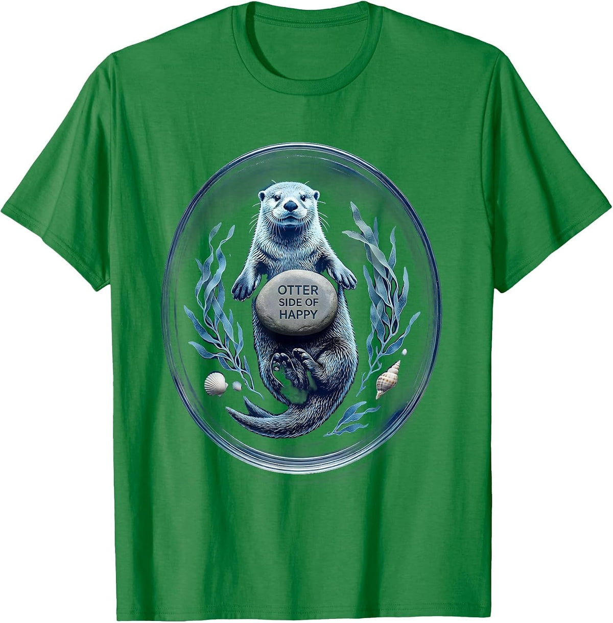 Men's Otter Side of Happy Sea Otter Design T-Shirt - Kelly Green