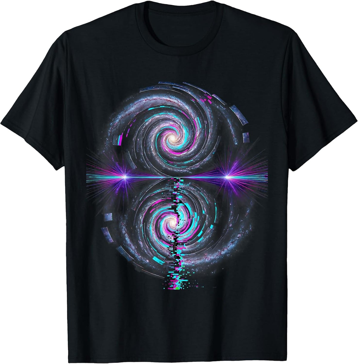 Men's Spiral Galaxy Ocean Reflection Cosmic Art T-Shirt - Black