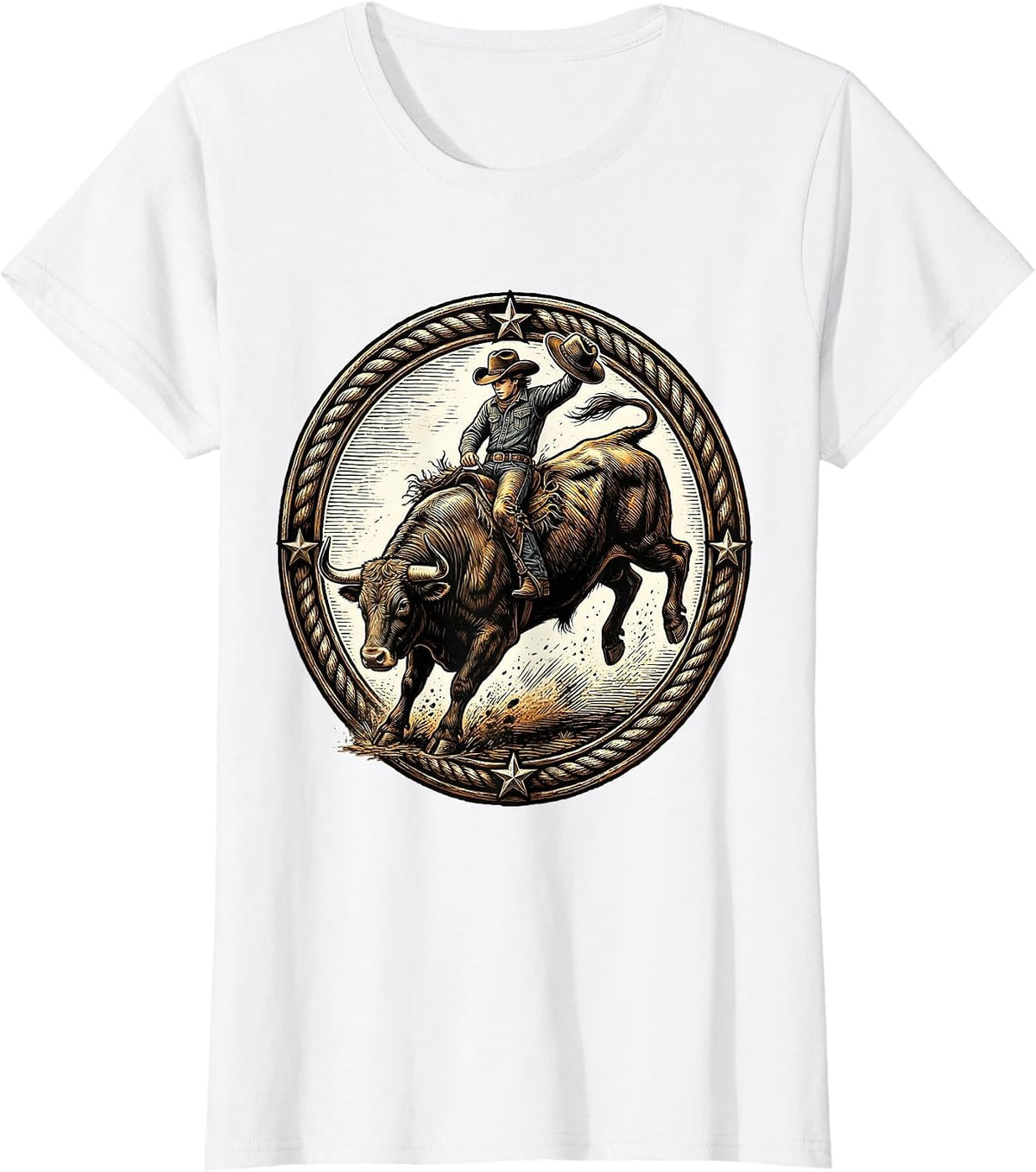 Boys Young Cowboy Riding a Bucking Bull T-Shirt - White