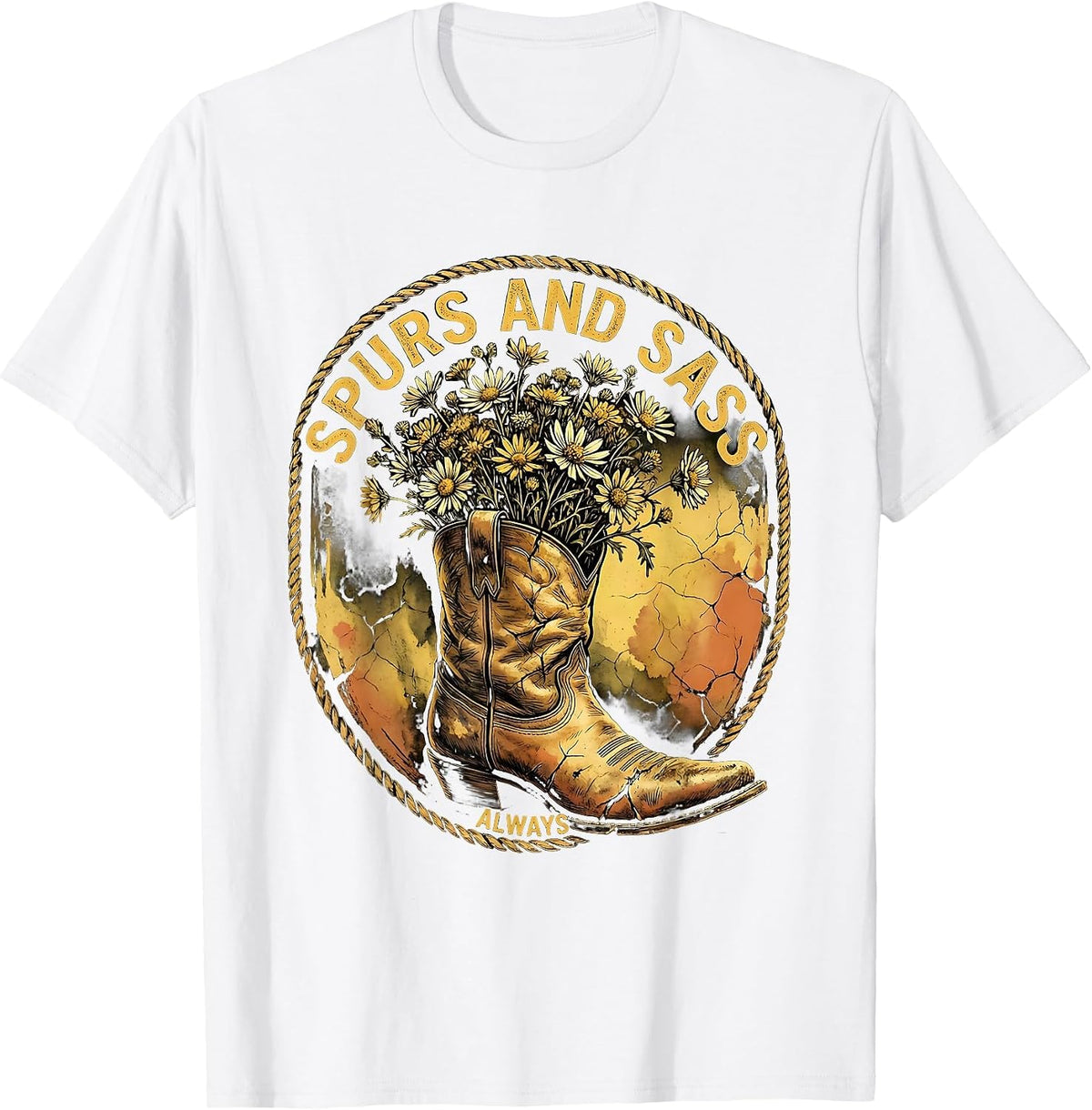 Men's Spurs and Sass Always Cowgirl Design T-Shirt - White