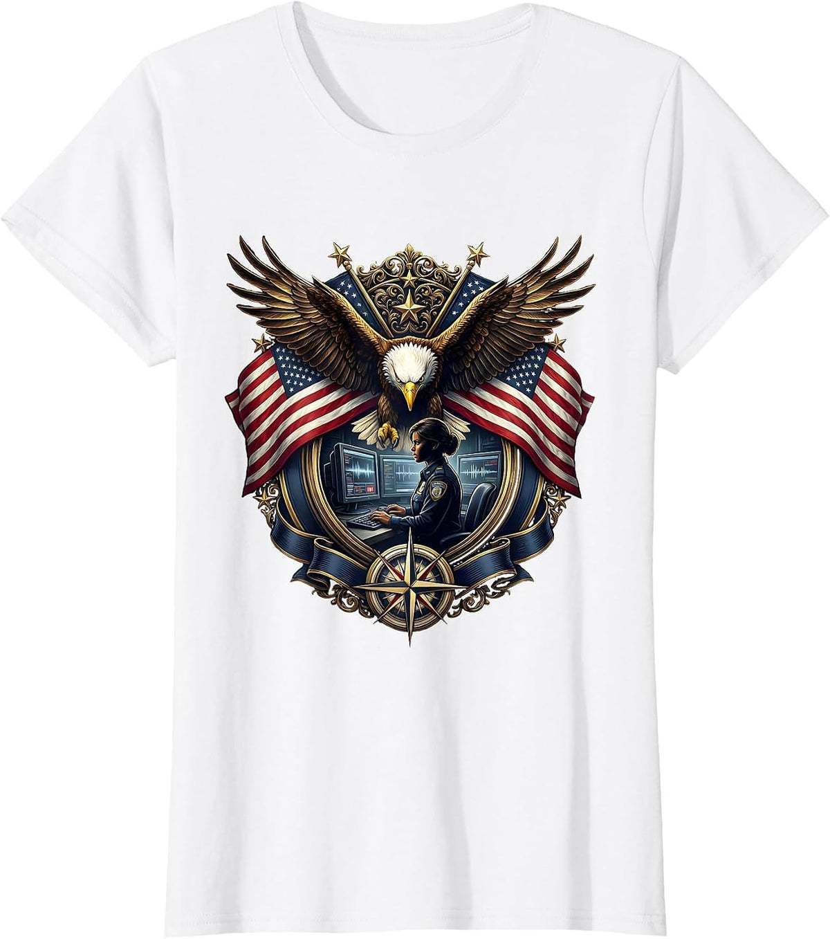 911 Dispatcher Keyboard Glow Illustration T-Shirt - White