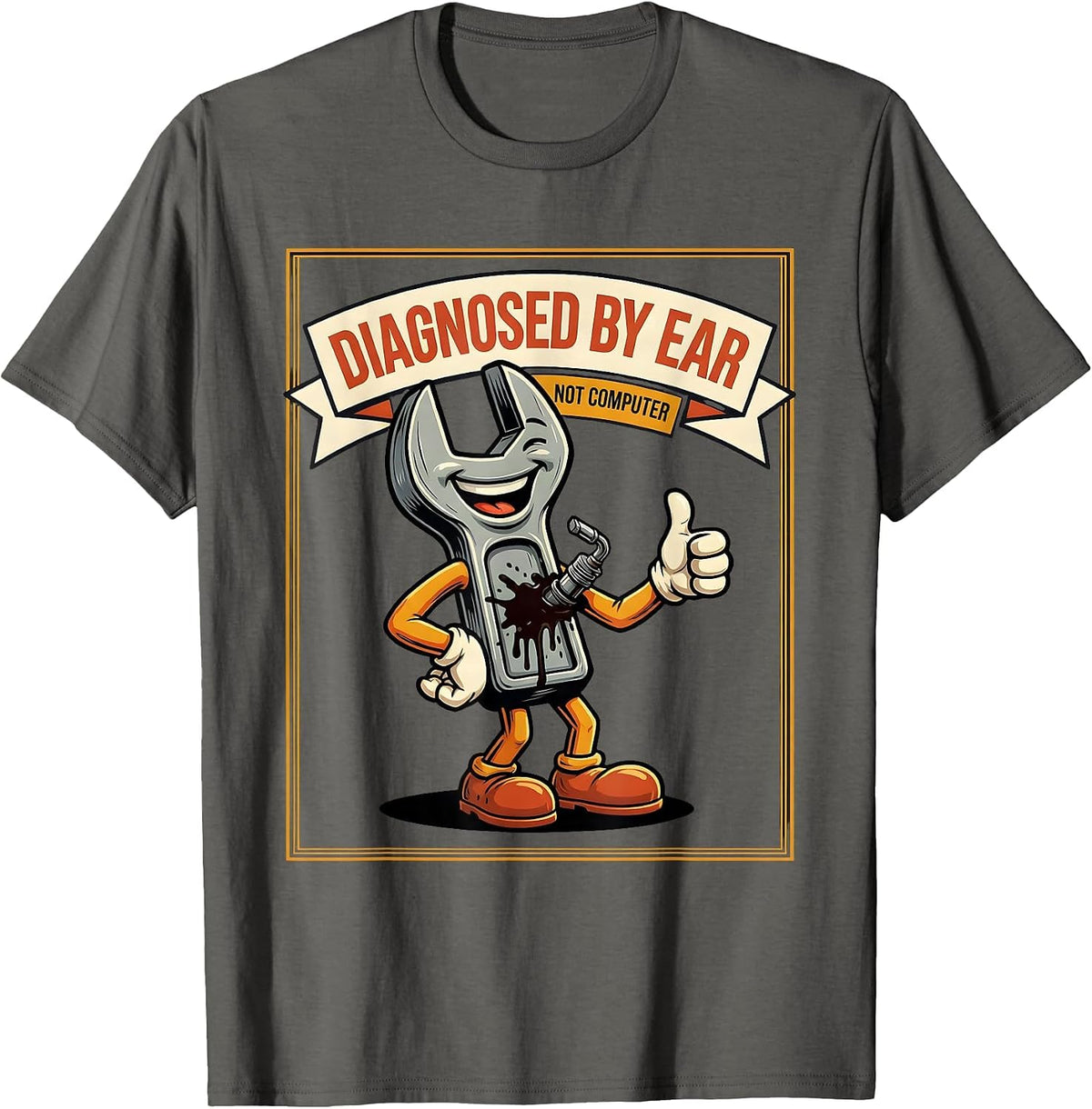 Diagnosed By Ear, Not Computer Funny Trucker Diesel Mechanic T-Shirt - Asphalt Grey
