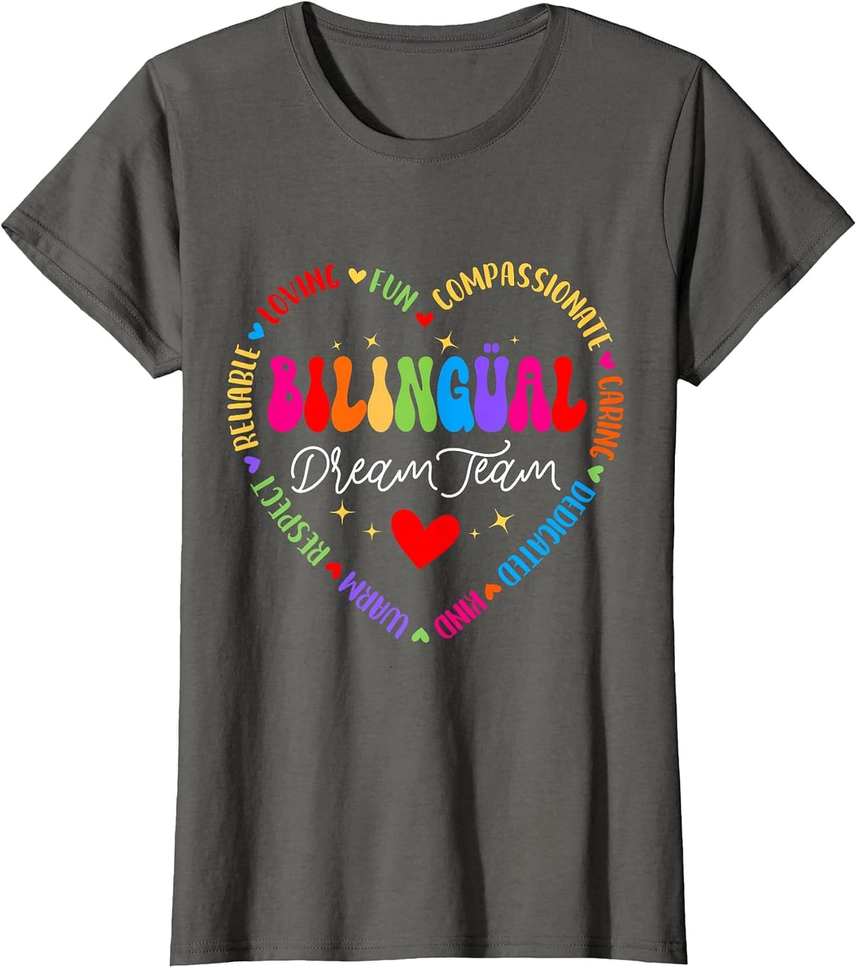 Bilingues Dream Team Dual Language Bilingual Crew Teacher T-Shirt - Asphalt Grey
