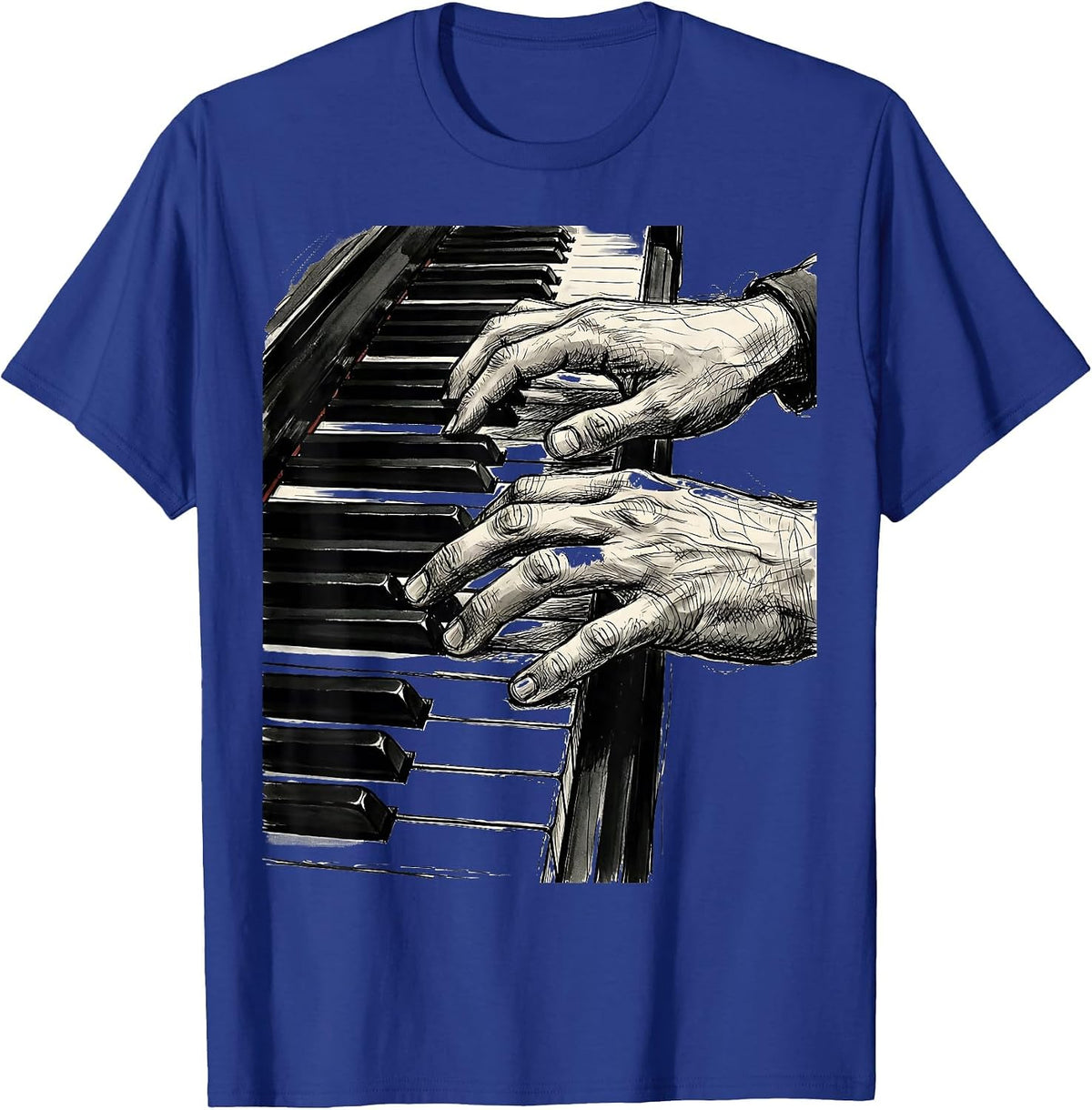 Men's Music Teacher Grand Piano Keys Illustration T-Shirt - Royal Blue