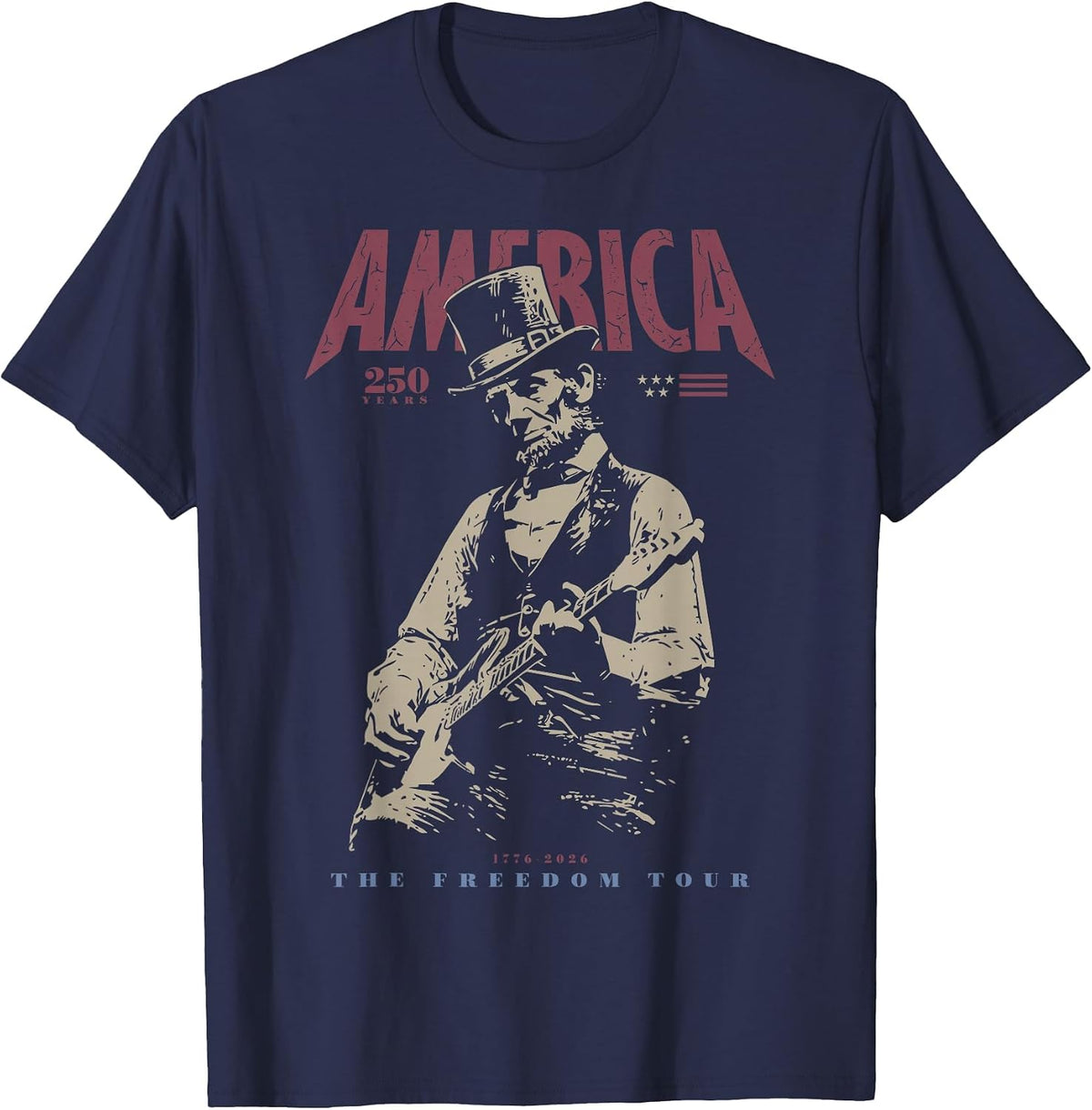 Abraham Lincoln Playing Guitar 4th July 250th Anniversary T-Shirt - Navy Blue