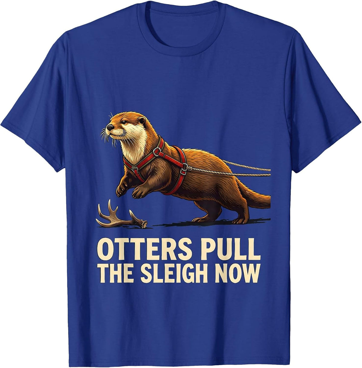 Men's Otters Pull The Sleigh Now Funny Otter Christmas Animal T-Shirt - Royal Blue