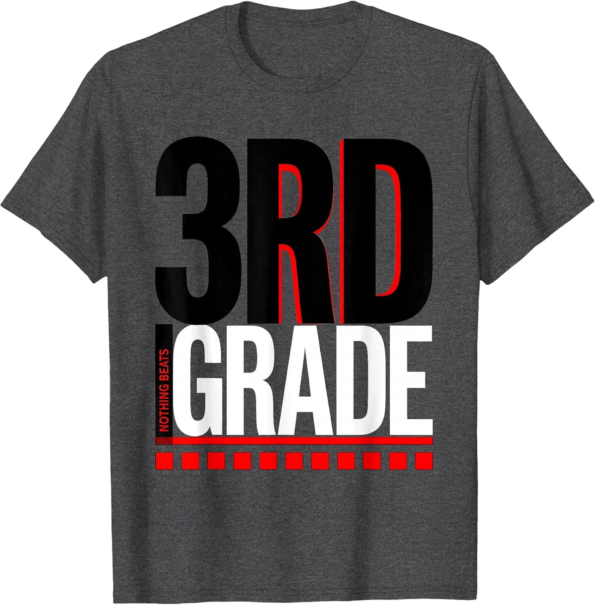 Men's Nothing Beats 3rd Grade Funny Teacher Back To School Crew T-Shirt - Dark Heather Grey