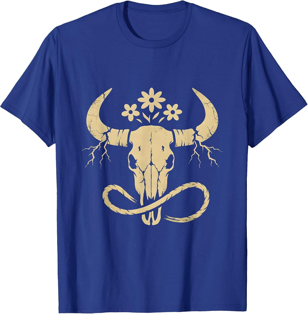 Men's Cowgirl Cracking Whip Lightning Bolt Graphic T-Shirt - Royal Blue