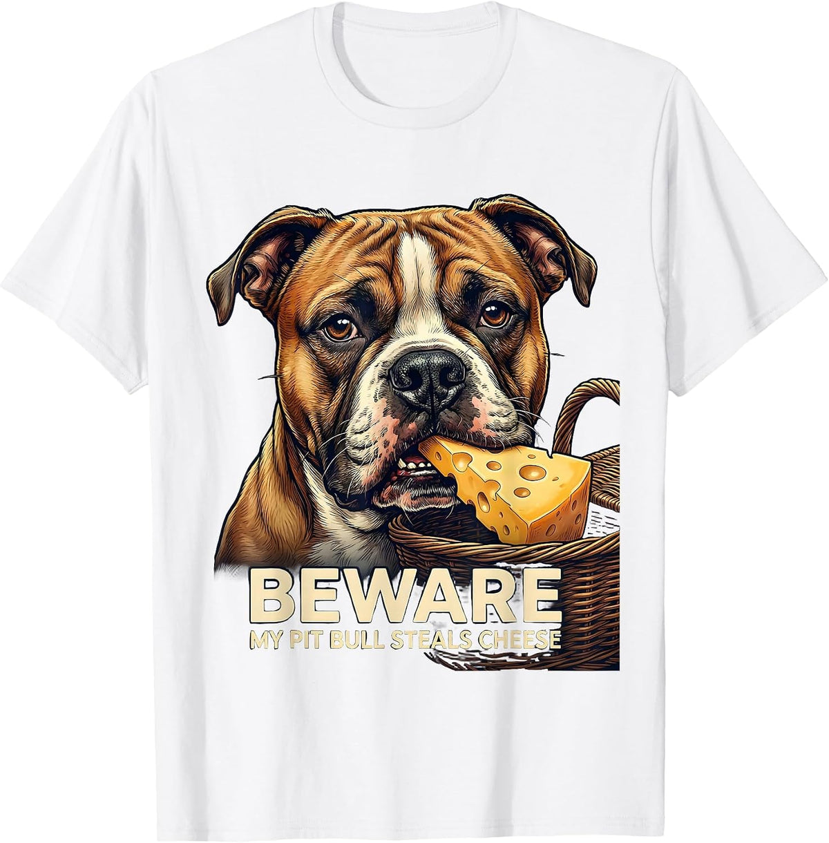 Men's Beware, My Pit Bull Steals Cheese Funny Pitbull Mom Dog T-Shirt - White