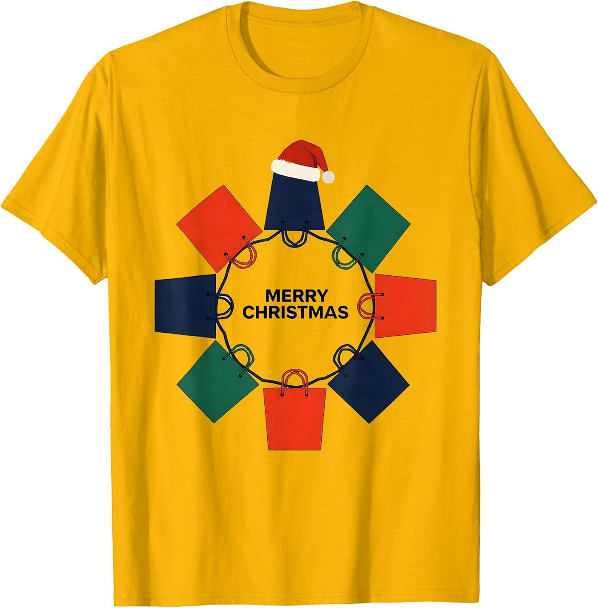Merry Christmas Flat Gift Sacks Family Matching Holiday T-Shirt - Golden Yellow