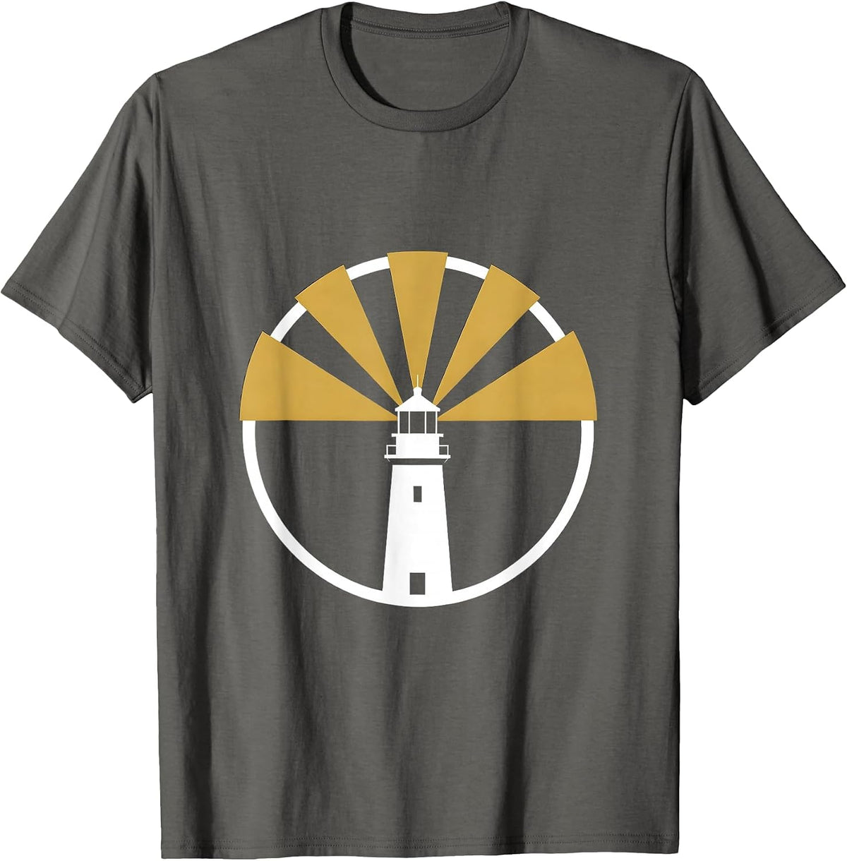 Autism Awareness Lighthouse Rainbow Rays Graphic T-Shirt - Asphalt Grey