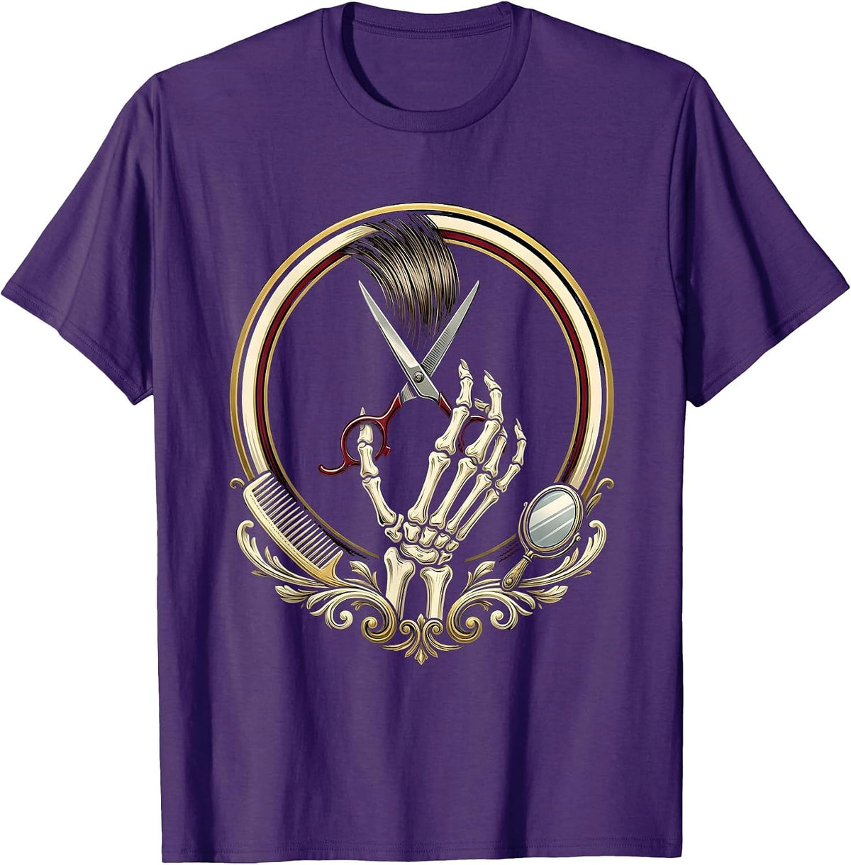 Men's Salon Skeleton Barber Emblem Halloween Hairstylist T-Shirt - Purple