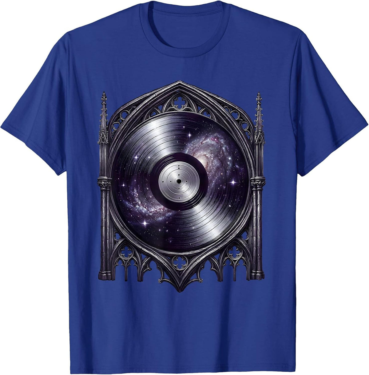 Men's Vinyl Record Spinning Galaxy Cosmic Music Art T-Shirt - Royal Blue