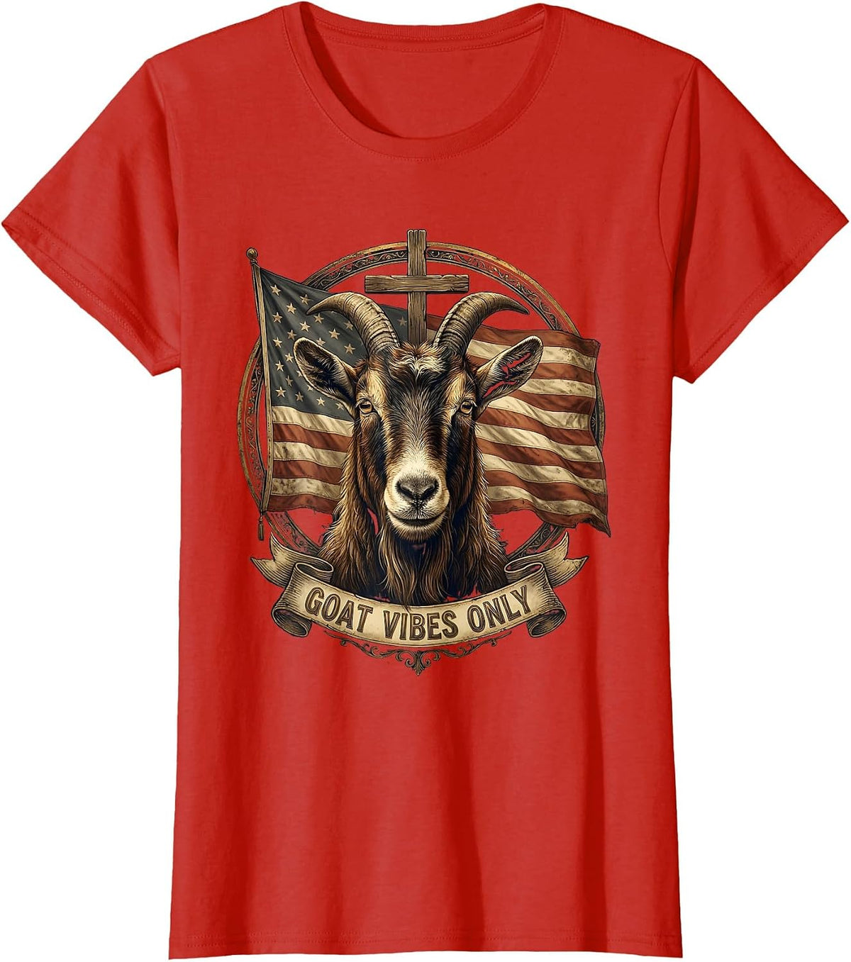 Goat Vibes Only Funny Goat Lover Design T-Shirt - Red